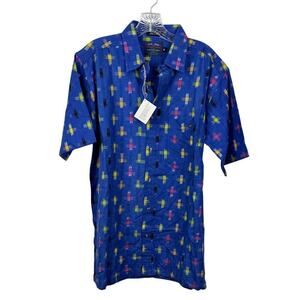 Members Only Men's M Blue 100% Cotton Button Down Shirt Single Needle Tailoring